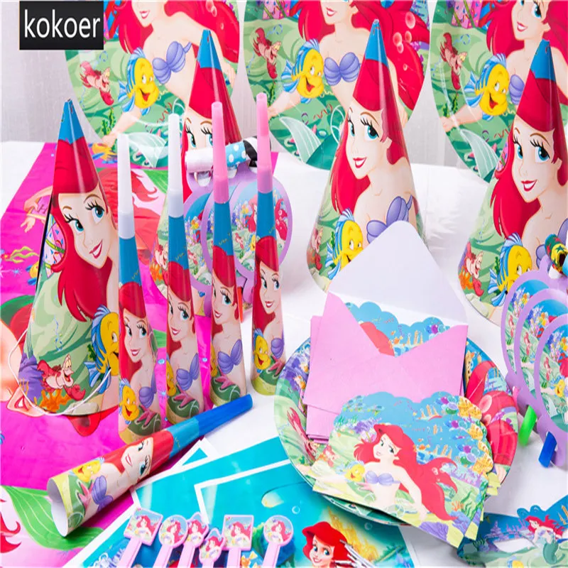 

Cartoon Mermaid Ariel Girls Disposable Paper Cup Plates Napkins Banner Tablecloth Baby Shower Birthday Party Decoration Supplies