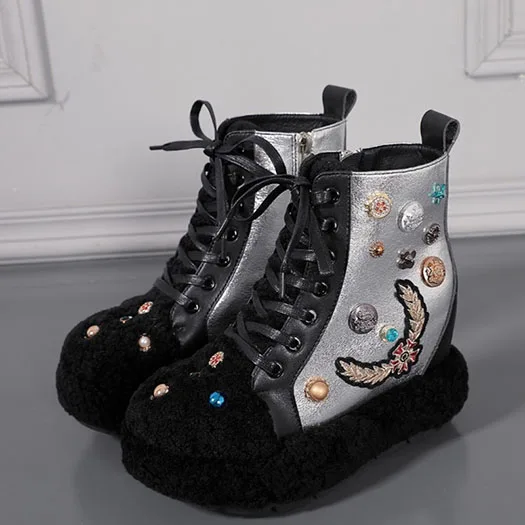 Black silver 10cm Ботинки на высоком каблуке с шипами и заклепками; ботинки на платформе, увеличивающие рост; женские ботильоны; коллекция года; Роскошная Серебристая обувь на платформе с круглым носком - Цвет: Black silver 10cm