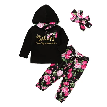

3Pcs Floral Newborn Baby Clothes Outfits Autumn Letter Print Hoodies Baby Girl Clothes Set Tops+Pant+Headband Infant Suit D30