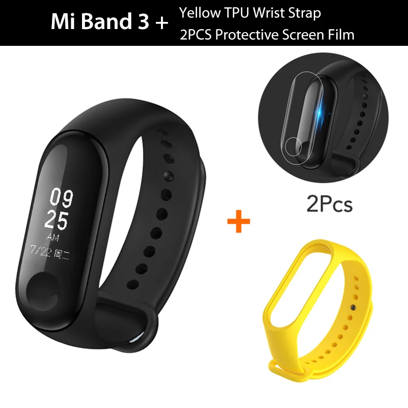 Add Yellow Strap Xiaomi mi-браслет 3 Xiomi монитор сердечного ритма Bluetooth 4,2 Xao mi умный спортивный браслет OLED mi band 3 Smartband mi band 3 - Цвет: Add Yellow Strap
