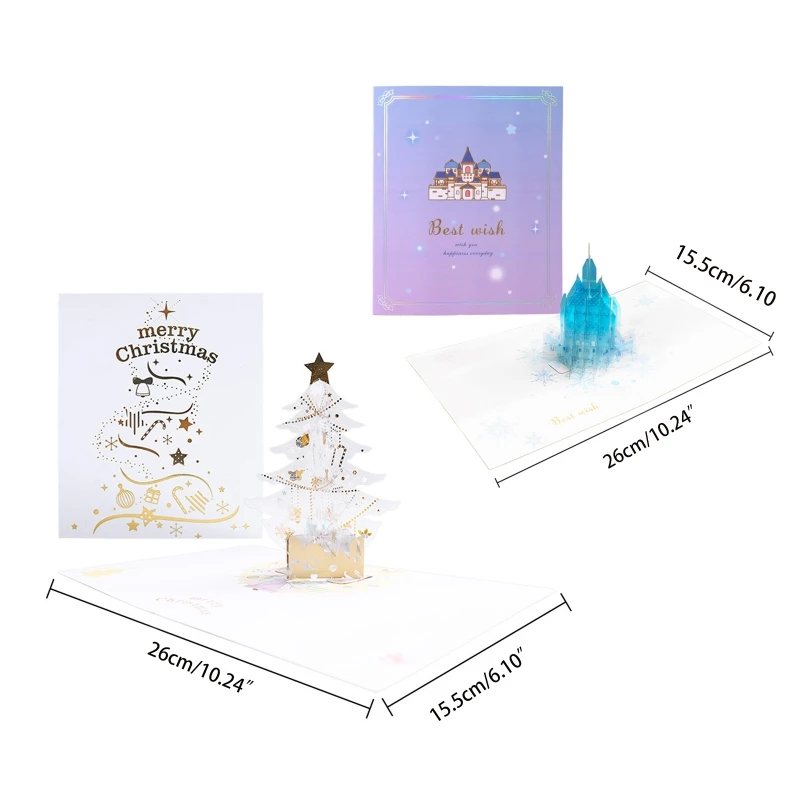 

3D Pop-up Christmas Tree Castle Greeting Cards Birthday Postcards Invitations 91AD