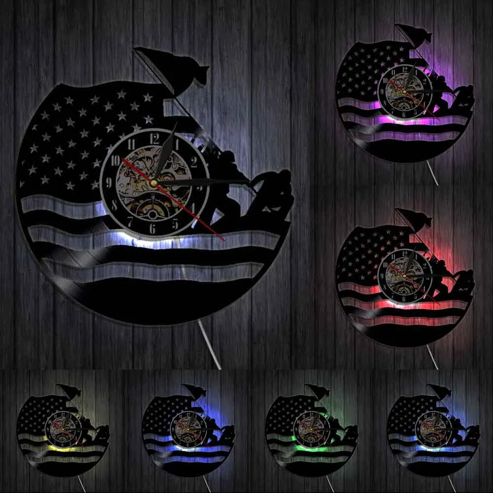 Американские армейские часы LP Ретро Виниловая пластинка настенные часы Патриотический американский флаг светодиодное освещение идеально подходит для военного подарка