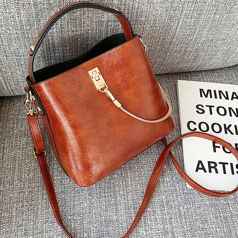 

Mododiino Vintage Women Bucket Bag Chains Shoulder Bag High Quality PU Leather Crossbody Bag Luxury Handbag Ladies Bag DNV1253