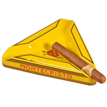 

VOLENX Yellow Cigar Ashtray with 3 Holders Ceramic Humidor Ash Tray Luxury Classic Cigar Sets Accessories