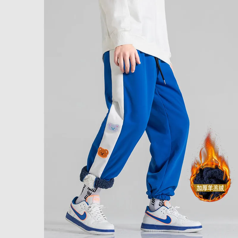 

2021 Winter Thickened Cashmere Casual Pants Hip Hop Fashion Trend Trousers Elastic Waist Blue/black Color Joggers Sweatpants