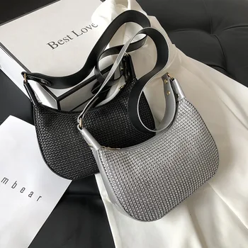 

Bags For Women Texture Wide Shoulder Strap Bag 2020 New Stylish Simple Shoulder Messenger Bag Studded Underarm Bag