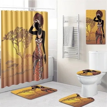 

Colorful Eco-friendly African Woman Printed Bathroom Polyester High Quality Washable Bath Decor Shower Curtain