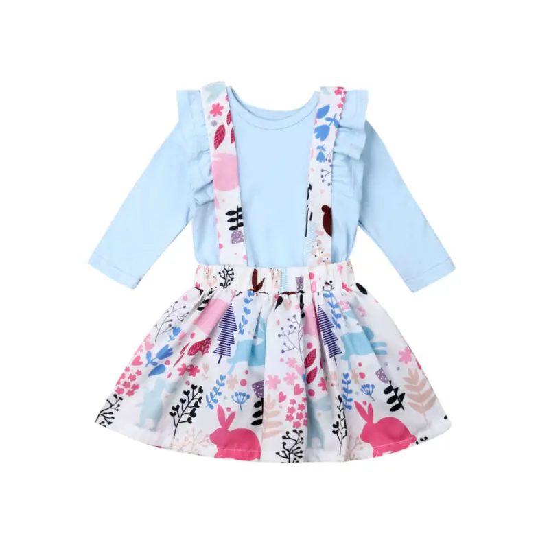 

Emmababy 2Pcs Newborn Baby Girl Clothes Cotton Romper Top Rabbit Strap Skirt Outfit Sets