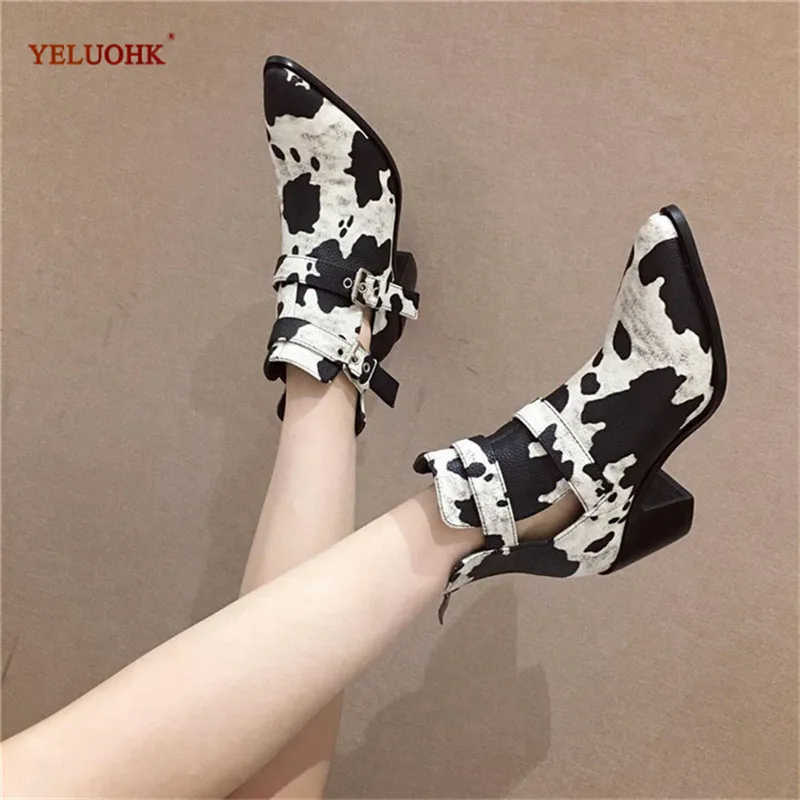

Women Ankle Boots Autumn Square Heel Sexy Ladies Shoes Pointed Toe Martin Boots Animal Print 35-41 Plus Size Causal Women Boots