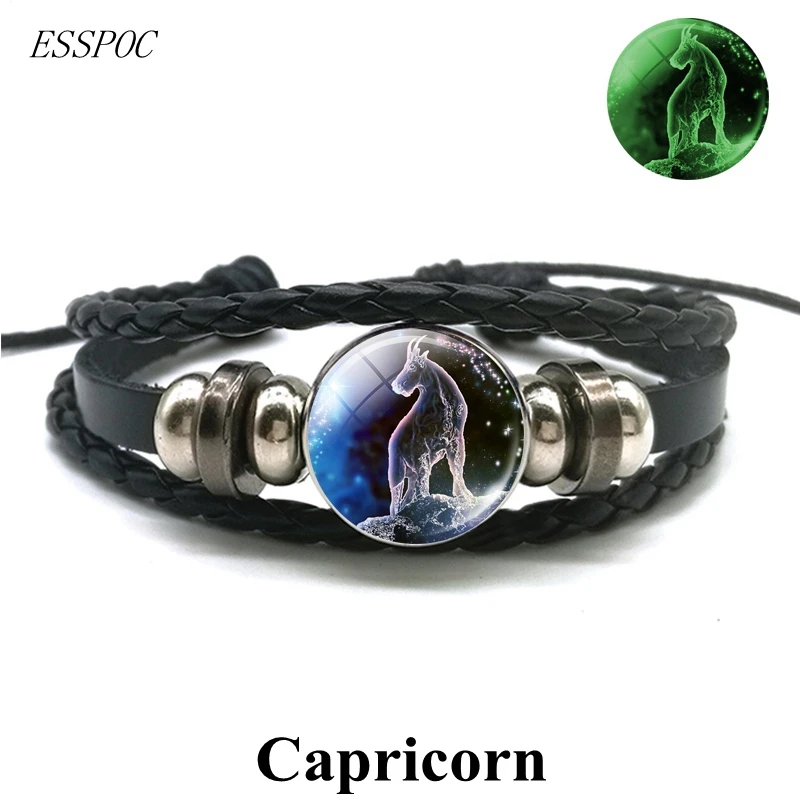 Capricorn Подарок на день рождения 12 светящийся браслет Созвездие мужской кожаный браслет браслеты с подвесками для мужчин мальчиков женщин девочек ювелирные изделия - Окраска металла: Capricorn