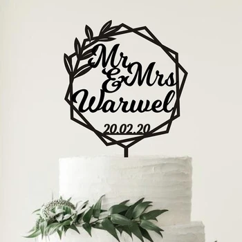 

Hexagon Custom Wedding Cake Topper Floral Wreath Wooden Cake Toppers for Wedding Gold Silver Mr and Mrs Cake Topper Wedding