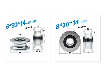 

1PC 6x30x14mm/8x30x14mm Stainless Steel U Grooved Rolling Bearing Pulley Track Guide Wheel Hardware Pulley Accessories