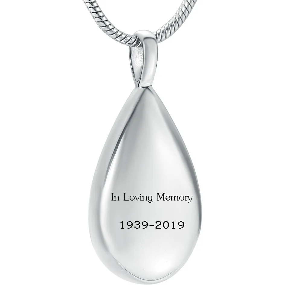

IJD9945 Personized Custom Name&Date Stainless Steel Teardrop Urn Necklace for Human Ashes,Loved One's Cremtion Memorial Jewelry