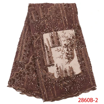 

Bridal Lace Fabric French Lace Fabric 2019 African Tulle Lace Fabric Lace Material With Handmade Beads For Party Dress GD2860B-2