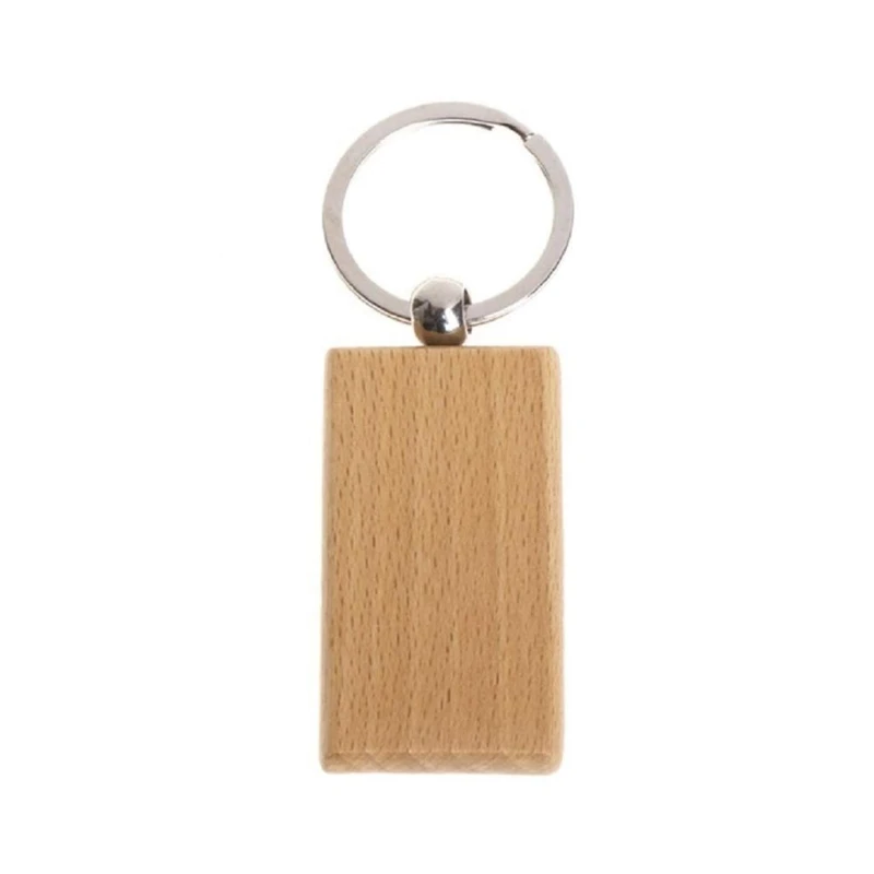 

50 Blank Wooden Keychain Rectangular Engraving Key ID Can Be Engraved DIY