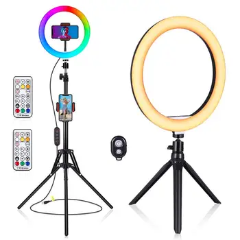 

10" Selfie Ring Light With Tripod Stand & 2 Phone Holder Free Angle Adjustable LED Ring Light Dimmable Selfie Circle Light Set