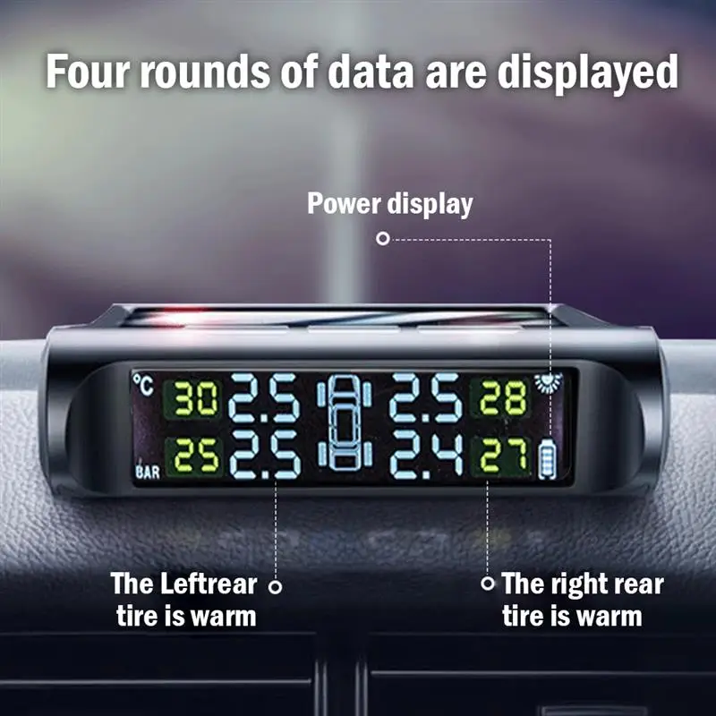 TPMS Солнечная usb зарядка автомобильная система контроля давления в шинах ЖК-дисплей сигнализация с 4 внутренними внешними датчиками