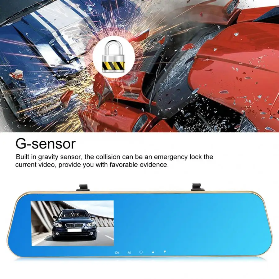 5 дюймов 1080P DVR Передняя и задняя двойная линза для вождения рекордер зеркало заднего вида камера 12-24 В фронтальная и задняя двойная запись рекордер