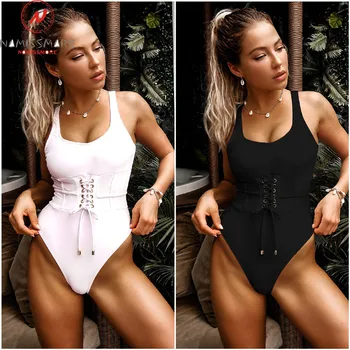 

Beach Style Women Summer Swim Bath Bodysuits Waist Seal Design Sleeveless O-Neck Backless Solid Color Slim Hips Swimsuit