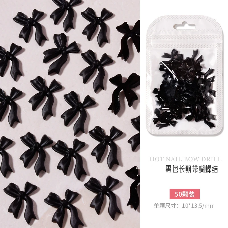 50pcs/Bag Black And White Nail Art Bowknot Resin 3D Nail Jewelry Three-Dimensional Ribbon Polishing Jewelry DIY Nail Art Design