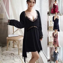 Сексуальная Беспроводная Пижама без оправы, кружевная ночная рубашка, шелковое нижнее белье, Женская пижама, enslike pegnoir et chemise de nuit FJSL