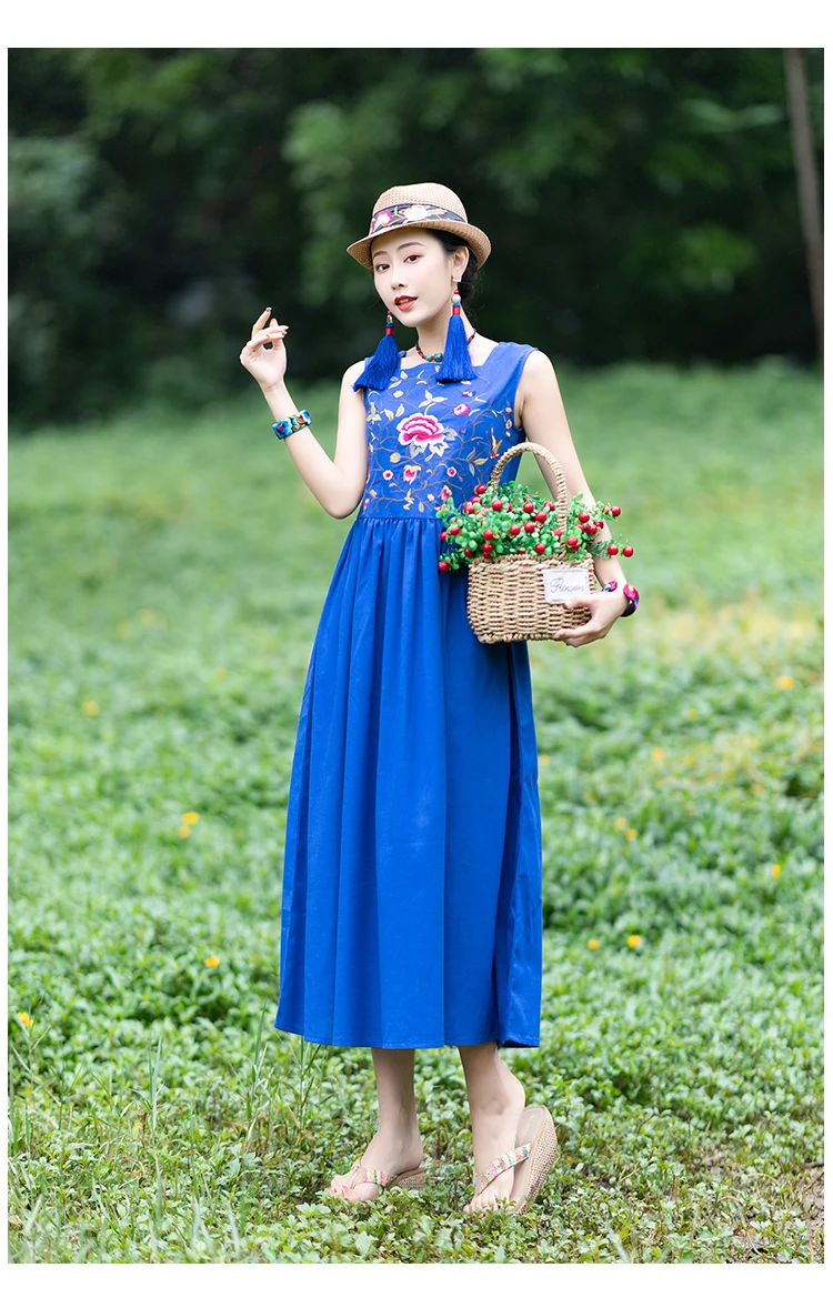 KYQIAO vestidos de fiesta de noche синее платье женское зимнее богемное платье с квадратным воротником без рукавов с вышивкой ropa mujer