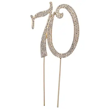 

70 Cake Topper for 70th Birthday Party or Anniversary Crystal Rhinestones Decorative Cake Topper for Party Supplies (Gold)