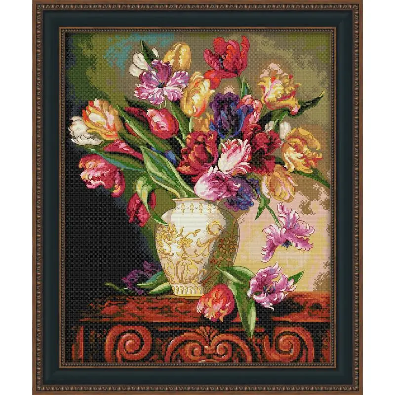 

Tulip Vase Cross Stitch Kits DIY Flower Pattern Aida 14CT 11CT Counted Canvas Embroidery Set Needlework Home Decoration Painting