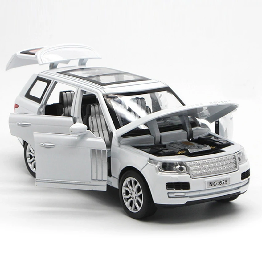 1:32 Land Rover Range Rover, модель автомобиля из сплава, светильник, музыка, спина до 6, открытая дверь, отлично работает, прозрачный автомобильный Топ, игрушки, подарки на день рождения - Цвет: Белый