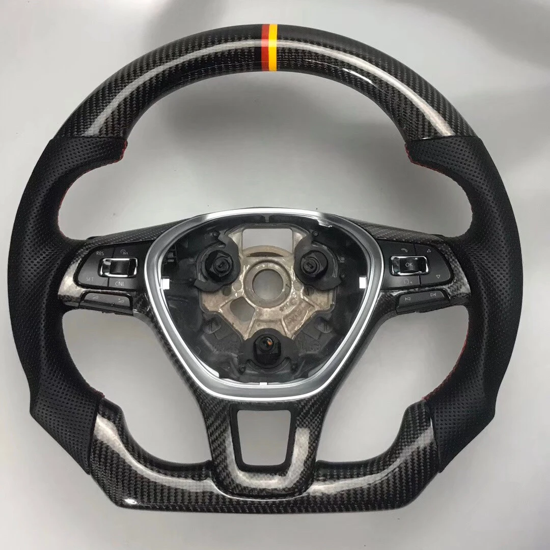

Cuatomized Gloss/Matt Carbon Fiber Sports Steering Wheel Alcantara Perforated Leather for Volkswagen POLO Golf Touran 2016-2021