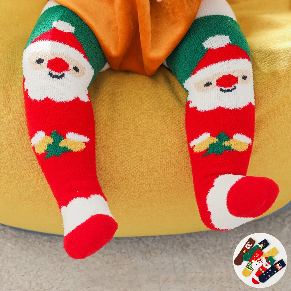 1 Pair Girls Stockings Baby Kids Children Santa Claus Winter Leg Warmers Toddlers Knee High Long Tights Ballet Christmas Gift