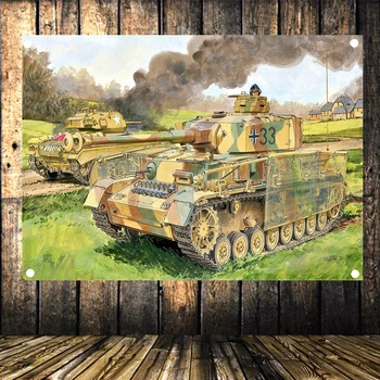 

WW2 GER Wehrmacht Panzer T-VI Tiger Tank Combat Scene Military Posters Flag Banner Tapestry Mural Vintage Decor Upholstery Y1