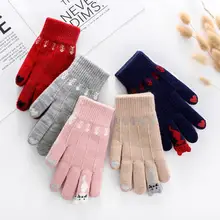 Винтажные рождественские вязаные перчатки теплые женские кошки рыбные кости Guantes полный палец Сенсорный экран варежки подарок перчатки женски