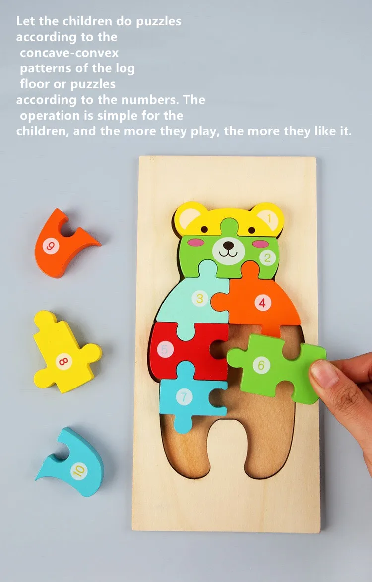 Kid Jigsaw Board 3D Wooden For Toddlers Puzzle Tangram Cartoon Vehicle Animals Learning Educational Toys for Children Gifts