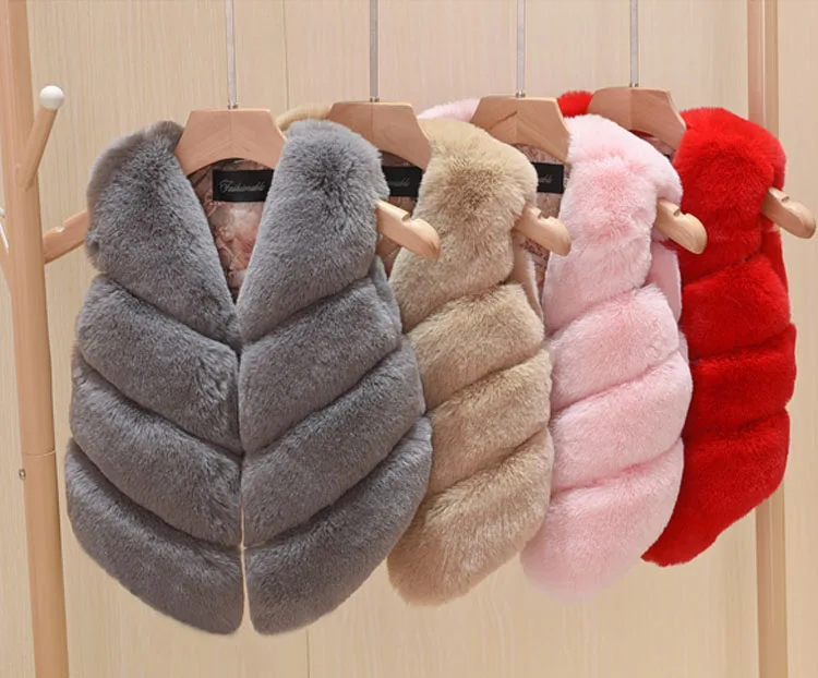 Осенне-зимний жилет из искусственного меха для девочек; плотное пальто с кроликом; теплая верхняя одежда для мальчиков; яркие детские топы; детская Рождественская одежда