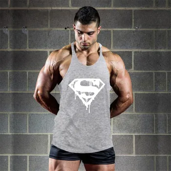 

Marvel Superman Print Men Bodybuilding Gyms Clothing Cotton Singlet Vest Brand Stringer Jogging Tank Top Stringer Tank Tops