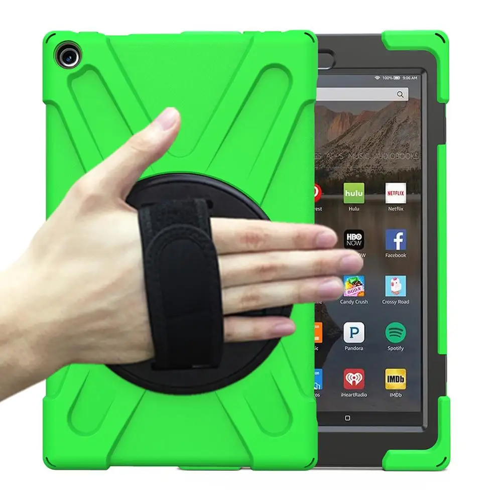 Для Amazon Kindle Fire HD 10 чехол тяжелый гибридный Чехол-подставка противоударный плечевой ремень вращающийся на 360 чехол для планшета - Цвет: Green