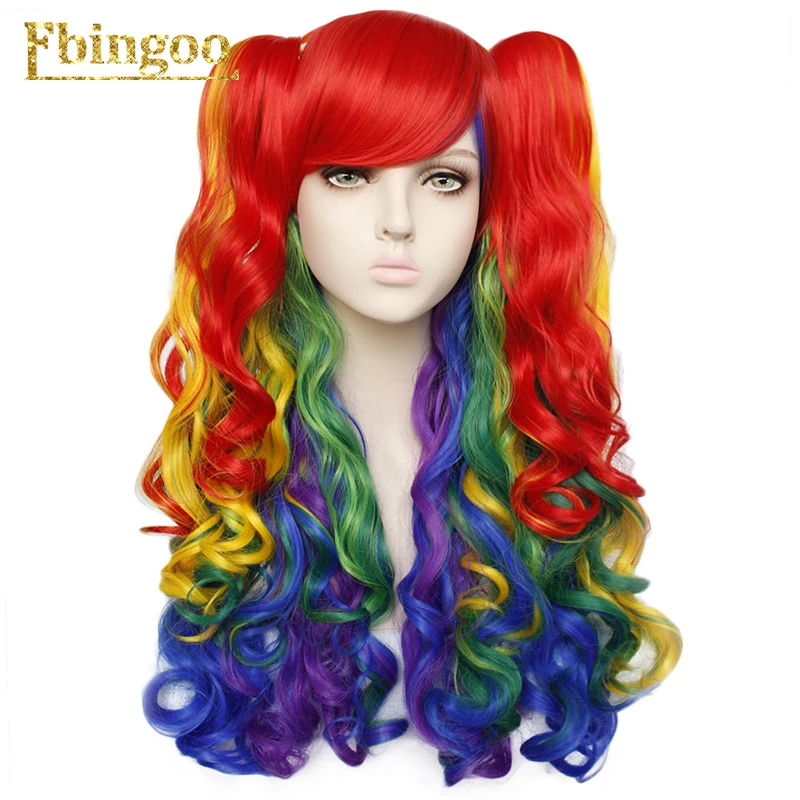 

Ebingoo Lolita Long Body Wave High Temperature Fiber Mixed Colors Multi-color Colorful Synthetic Cosplay Wigs 2 Ponytail
