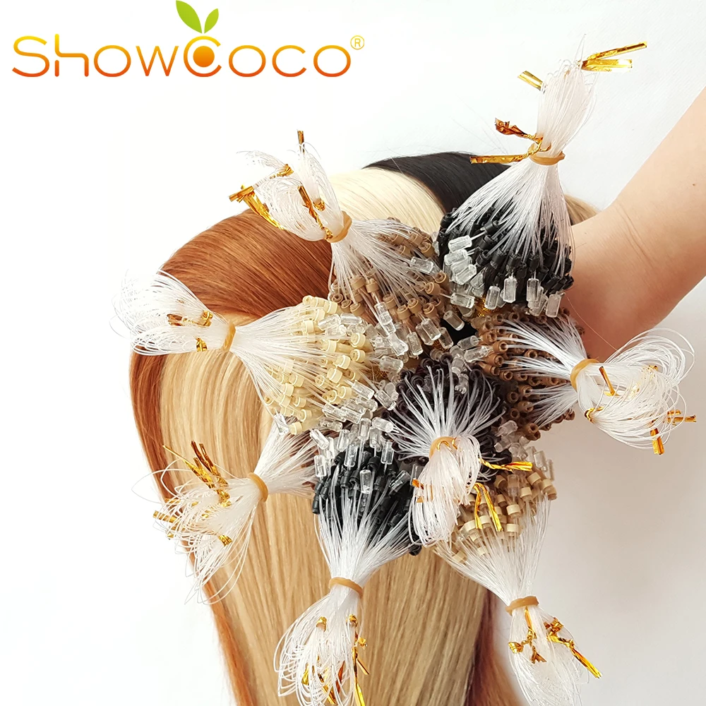 Micro Ring Human Hair Extensions Straight Loop Micro Ring Keratin Russian Hair Real Remy ShowCoco 0.5g/s 100g 200piec