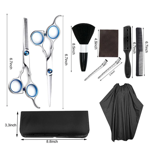 11 Pcs Hair Cutting Scissors Kit, Professional Hairdressing Scissors Kit  with Stainless Steel Thinning Scissors, Comb, Cape and Clips, Hair Cutting Shears  Set for Baber, Salon and Home 