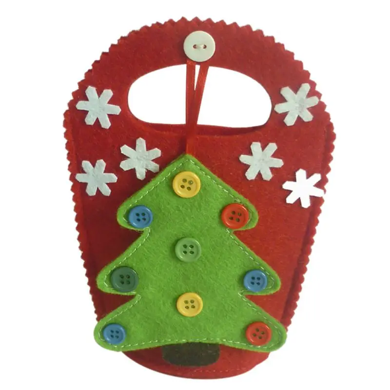 Многоразовый нетканый материал Рождественская елка шаблон подарочные пакеты контейнер для сладостей с кнопкой и белым украшение в виде хлопьев снега
