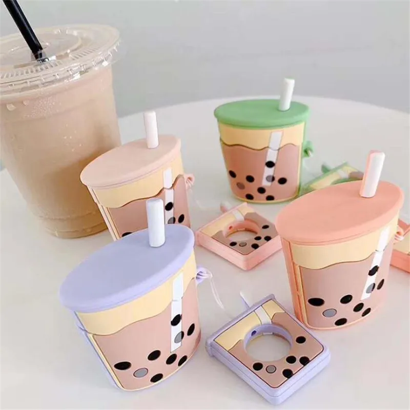 

Cute Portable Headset Bag Storage Box Protection Creative Milky Tea Bottle Shape Storage Box New Silicone Case For Headphones