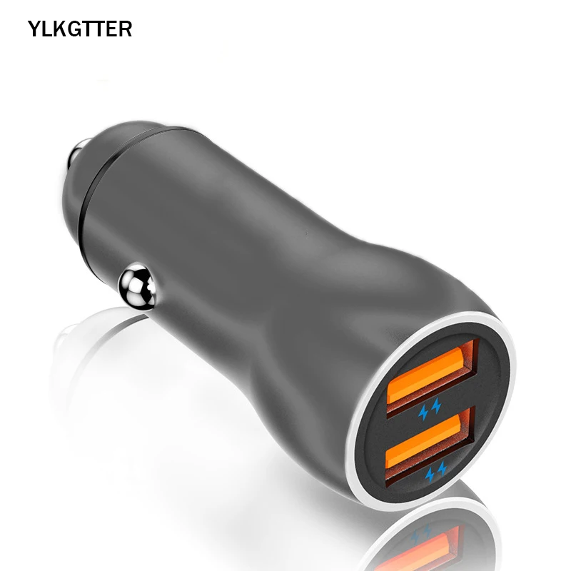 YLKGTTER двойной USB автомобильный адаптер зарядного устройства для телефона QC 3,0 Металлический мини USB Автомобильное зарядное устройство для мобильного телефона планшета быстрое зарядное устройство автомобильное зарядное устройство