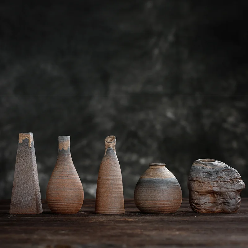 Stoneware Small Vase Japanese-Style Handmade Retro Zen Flower Ceramic Mini Pots Decorative | Дом и сад