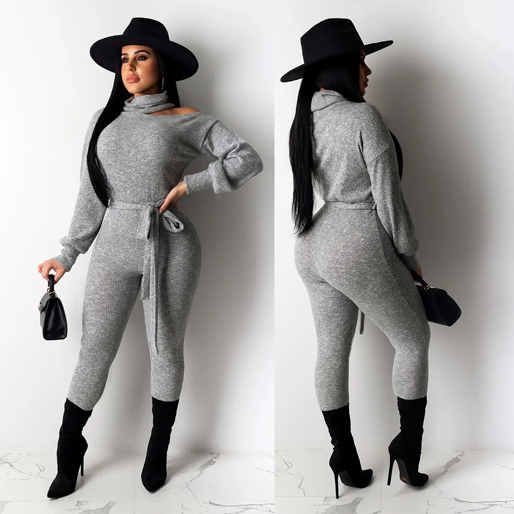 ChocoMist Jumpsuits Casual Solid Lace-up Autumen Jumpsuit K8876