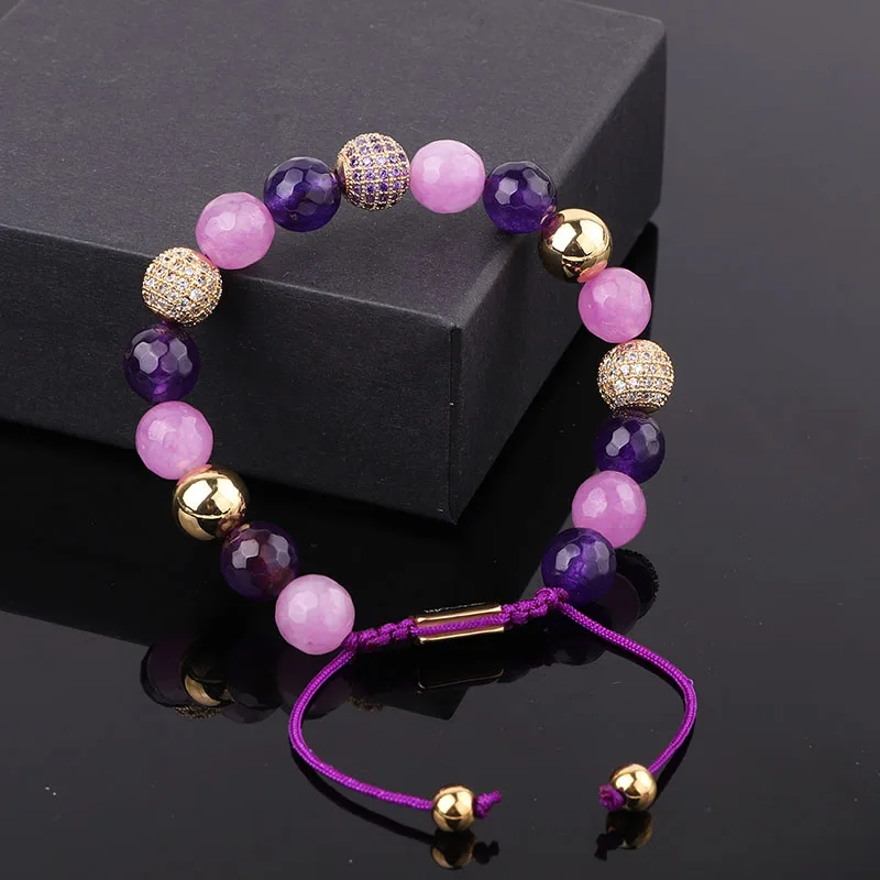 High Quality 10mm Natural Stone Purple Jade Beads Friendship Macrame Bracelet Women - Image 6