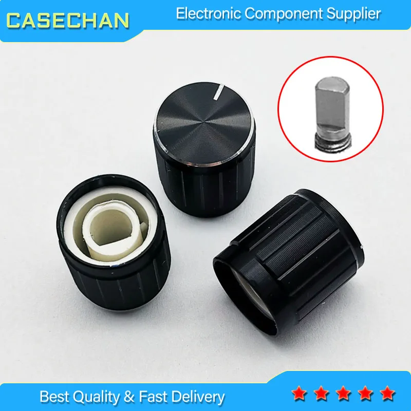 Multiturn Potentiometer Electronic Component Potentiometer Cap 15*16.5mm Black Bright Edge Half Shaft Hole D-Shaped Aluminum Alloy Knob 5pcs