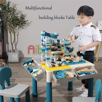 

Building blocks table Compatible with building block slides Macaron color matching ball slide building block slide models.