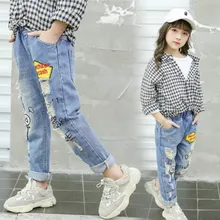 Детские джинсы весна-осень г., стиль, модные детские штаны в западном стиле женская осенняя одежда в Корейском стиле для больших мальчиков