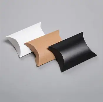 

100pcs Khaki / White / Black Wedding Favors Candy Boxes Pillow Style Kraft Paper Party Supplies Chocolate Gift Box Bomboniera